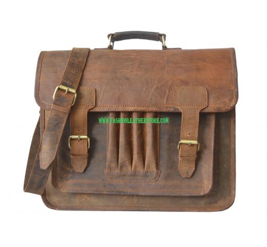 Mens Canvas shoulder messenger bag crazy horse leather briefcase travel handbag